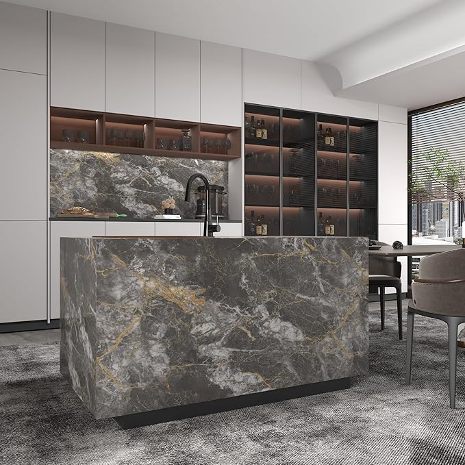 BAYYA 48"x80" Extra Wide Marble Contact Paper Grey/Gold Glossy Marble Wallpaper