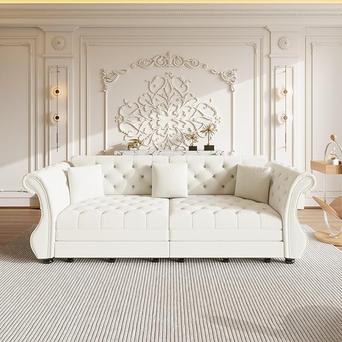 97.6" Oversized Pull Out Sofa Bed, Chesterfield Velvet Sleeper Sofa Couch