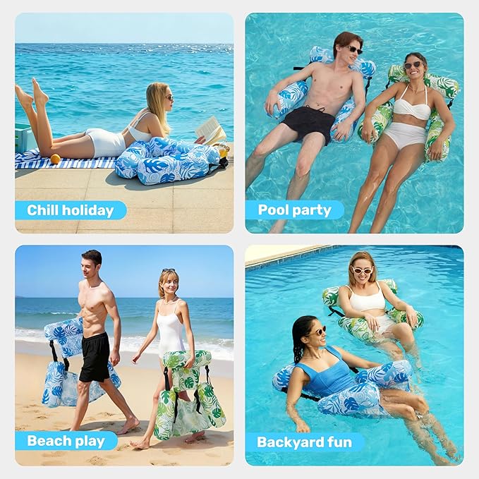 SLOOSH Inflatable Pool Floats Adult, 2 Packs Floating Lounge Chairs, Blow up