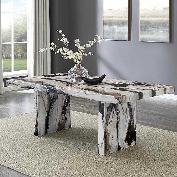 Roundhill Furniture Cavira Modern Faux Marble Dining Table