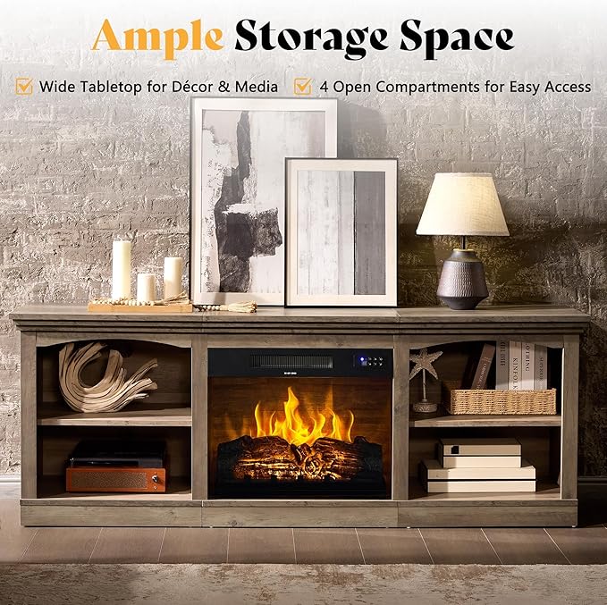 AMERLIFE 70" Farmhouse Fireplace TV Stand