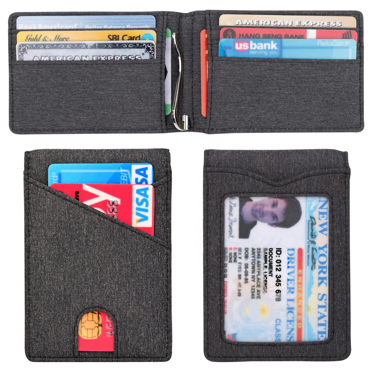 kinzd Slim Wallet with Money Clip RFID Blocking Minimalist Bifold Wallet for Men Genuine Leather Front Pocket Card Holder