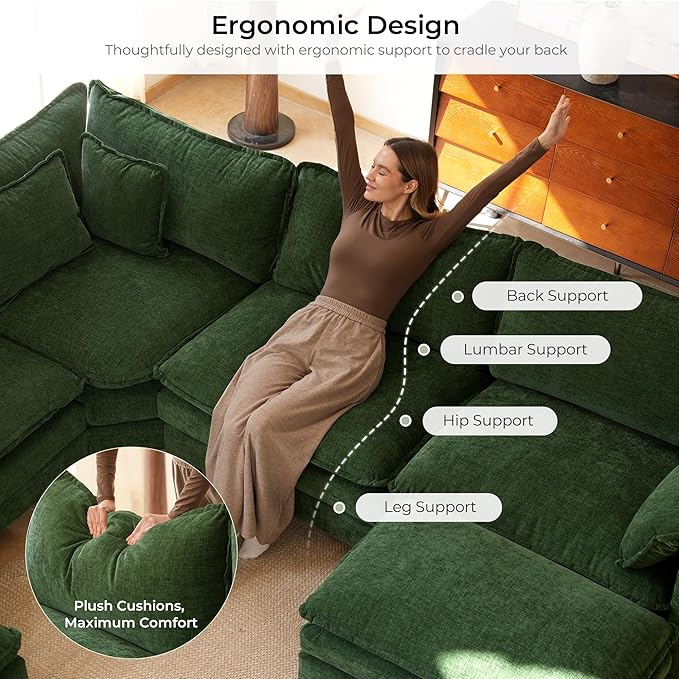 ELUCHANG 116" U Shaped Modular Sectional Cloud Couch