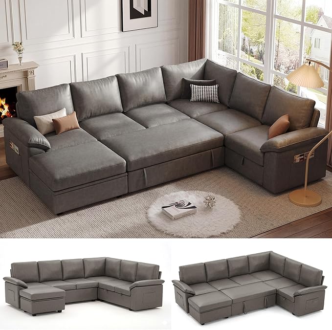 108 Inch Faux Leather Modular Sectional Sofa
