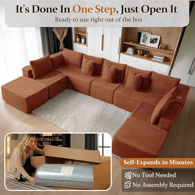 168" Cloud Sectional Couch, Comfort U Shaped Sofa