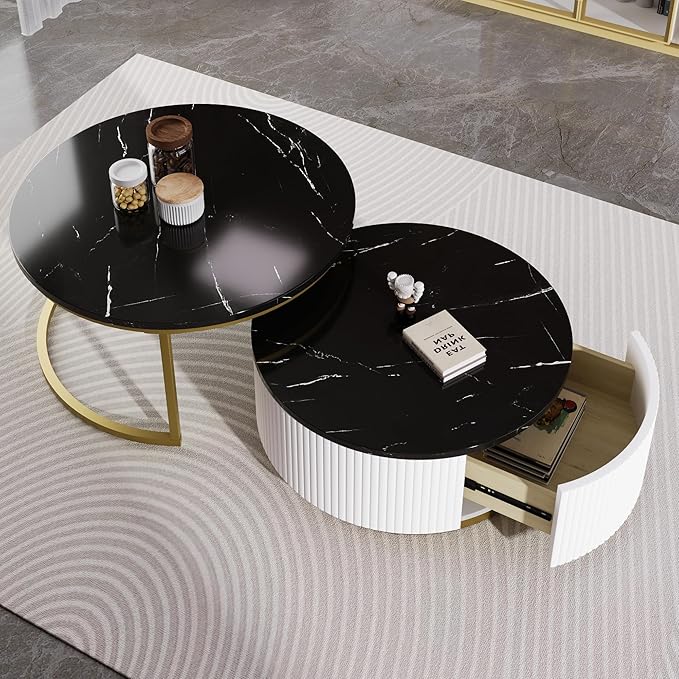 27.6" Modern Round Nesting Coffee Table Fluted