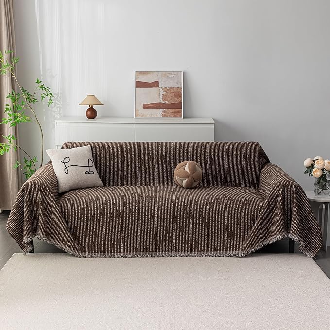 MYSKY HOME Boho Couch Cover Deep Chocolate Sofa Covers Washable, Farmhouse Sofa