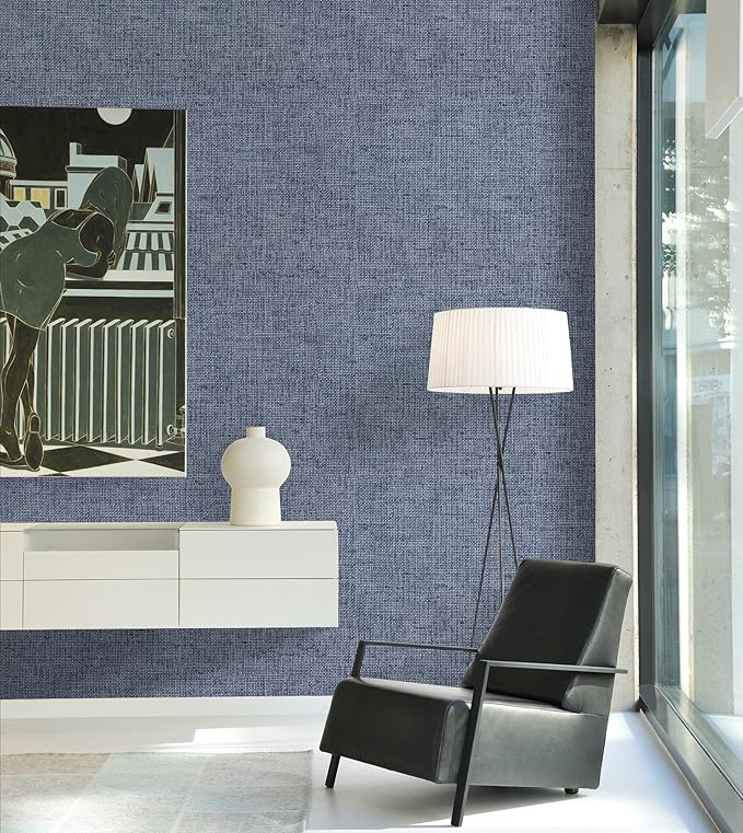 Grasscloth Peel and Stick Wallpaper Denim Blue Contact Paper 15.7inch x