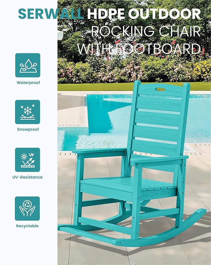 SERWALL Outdoor Rocking Chair Set of 4, Oversized HDPE Patio Rocking Chair