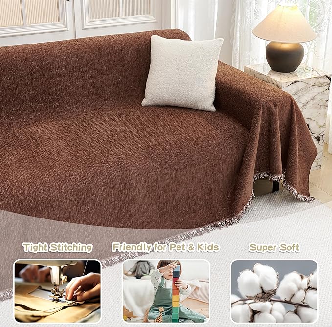 MYSKY HOME Chocolate Couch Cover Non Slip Dog Sectional Sofa Cover