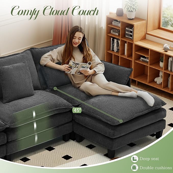 Cloud Couch, Deep Seat Couches for Living Room, Bedroom and Apartment, L Shaped