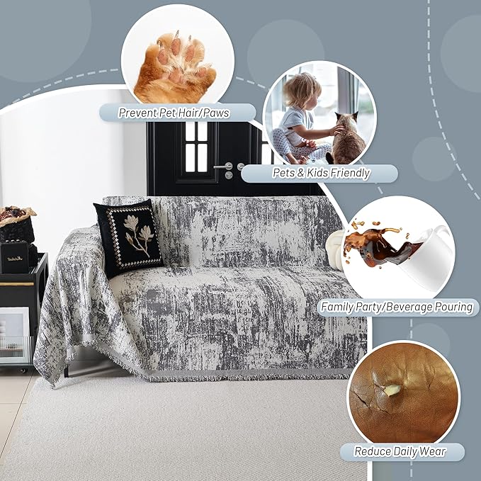MYSKY HOME Boho Couch Cover for Dogs Washable Deep Grey Abstract Couch Sofa