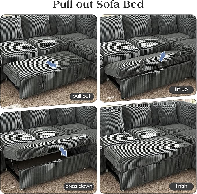 Ihanherry 81-inch Corduroy Modular Sectional Sofa Bed