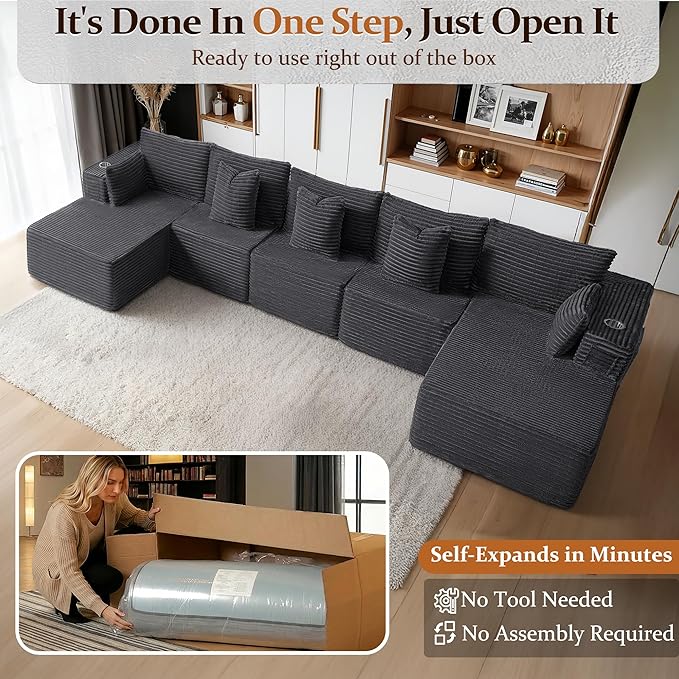 168" Cloud Sectional Couch, Comfort U Shaped Sofa