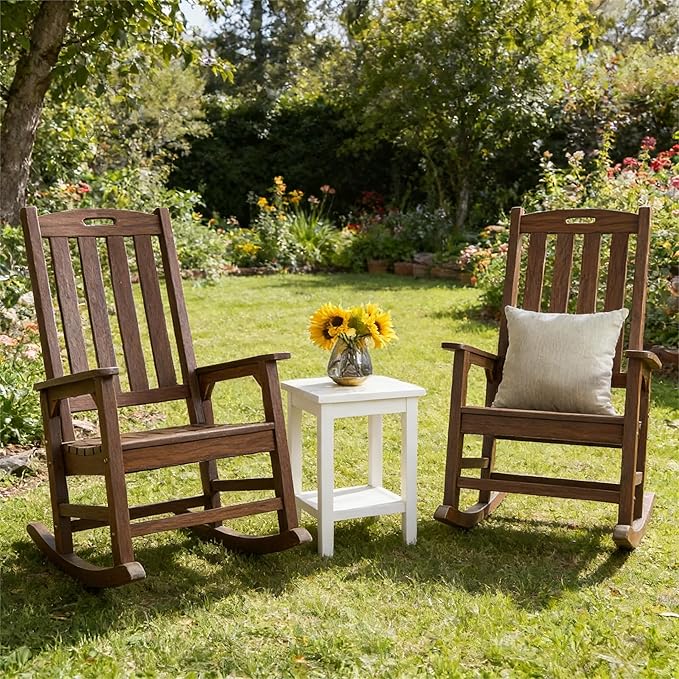 Psilvam Outdoor Rocking Chair Set of 2, Poly Lumber Oversized Rocking Chair