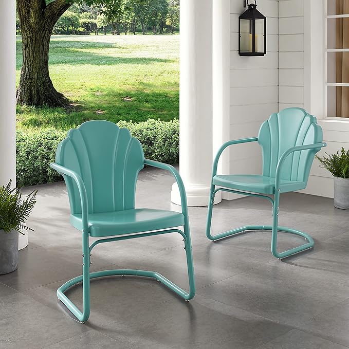 Crosley Furniture Tulip 2-Piece Outdoor Chair Set, Retro Metal Patio Chairs