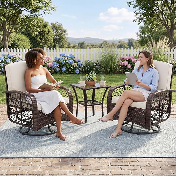 3-Piece Patio Furniture Set, 2 Swivel Rocking Chairs