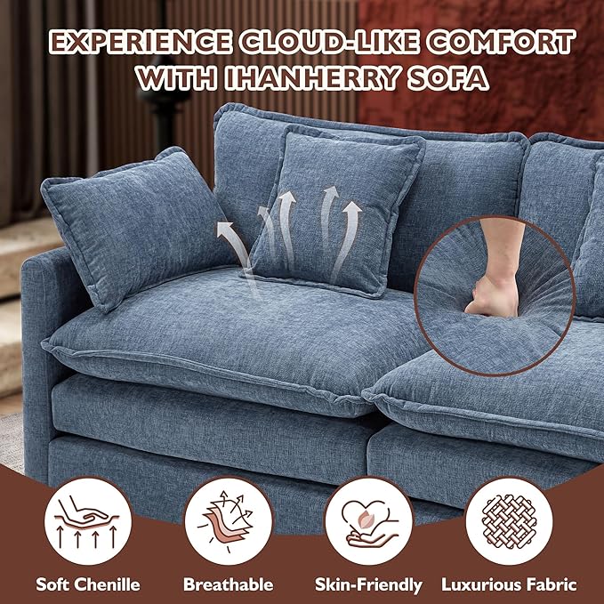 Ihanherry Cloud Sofa 77 Inch Loveseat, Modern Sectional Couch, 2-Seats Sofa