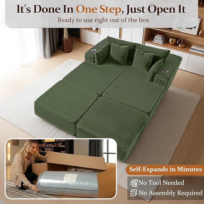 72" Cloud Sectional Couch, Comfort Sleep Sofa