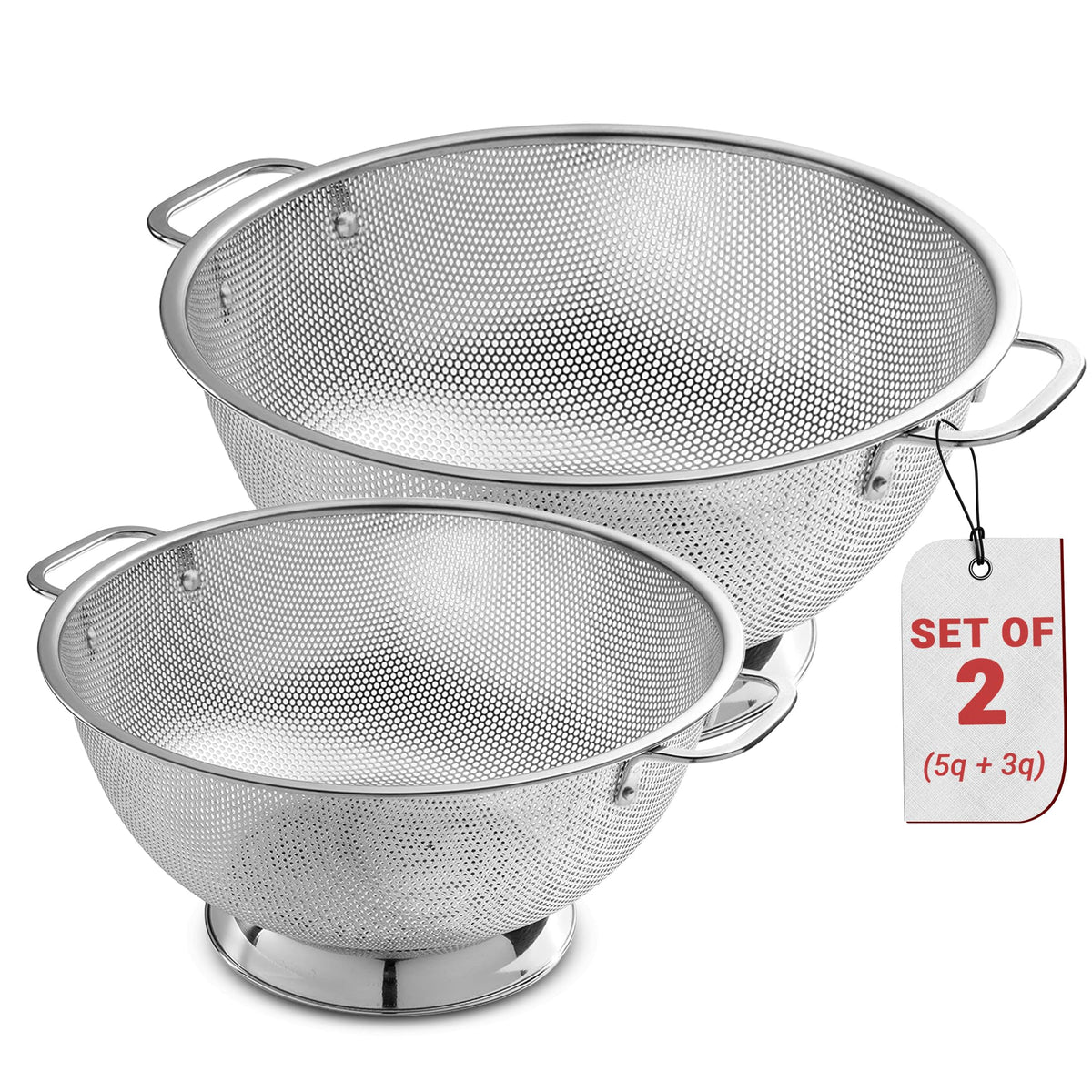 Bellemain Micro-perforated Stainless Steel Colander-Dishwasher Safe (3 QT and 5 QT)