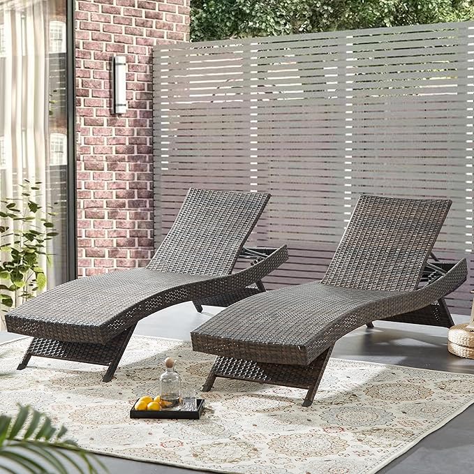 79'' Long Reclining Chaise Lounge Set, Outdoor Wicker Reclining Lounge Chair