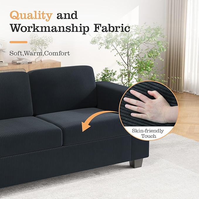 Apicizon Modern Loveseat & 3-Seater Sofa Set of 3, Corduroy Couch 3 Piece Sofa