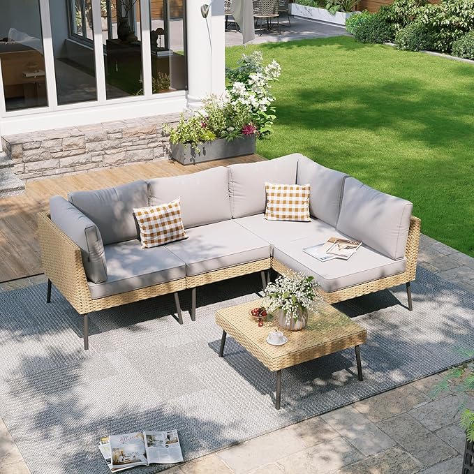 Aoxun 5-Piece Patio Furniture Set, Wicker Outdoor Furniture