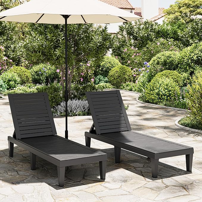 Outdoor Chaise Lounge Chairs Set of 4, 5-Position Adjustable Heavy Duty Tanning