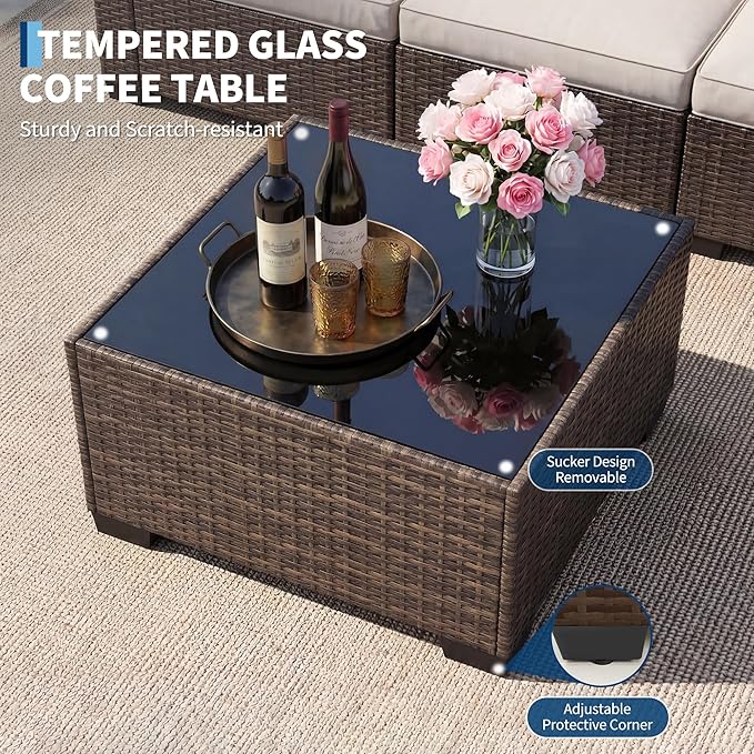 GarveeHome 7-Piece Modular Outdoor Patio Set, Sectional Rattan Wicker Sofa