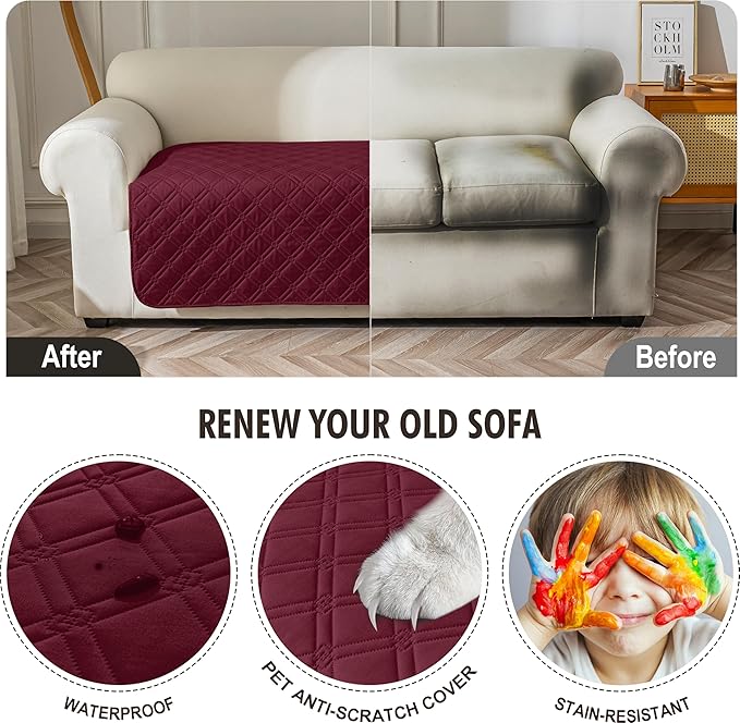 Genina Waterproof Couch Cover, Washable Anti-Slip 67 inch Sofa Covers