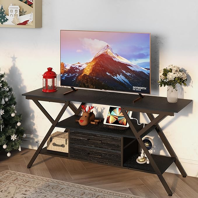 Simoretus TV Stand with Power Outlet and LED Lights, Fits TVs up to 65”