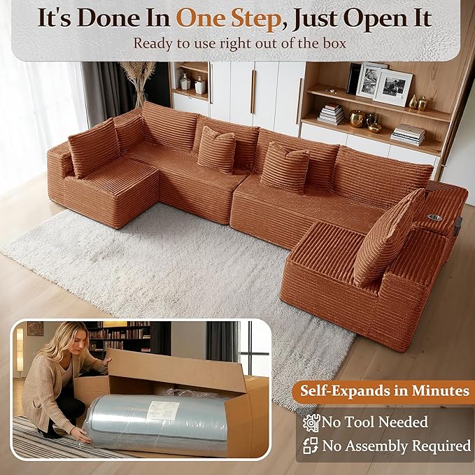 138" Cloud Sectional Couch, Comfort U Shaped Sofa