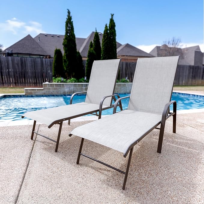 Crestlive Products Outdoor Chaise Lounge Chair, 5-Position Pool Lounge Chairs
