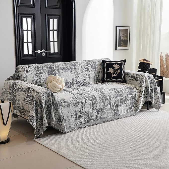 MYSKY HOME Boho Couch Cover for Dogs Washable Deep Grey Abstract Couch Sofa