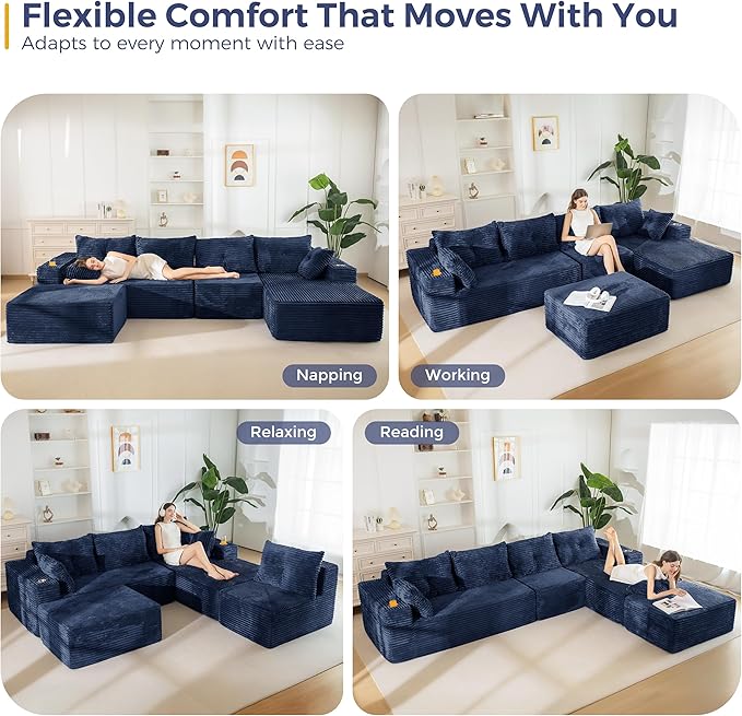 MAXYOYO 132" Giant U-Shaped Modular Sectional Couch, Modern Boneless Couch