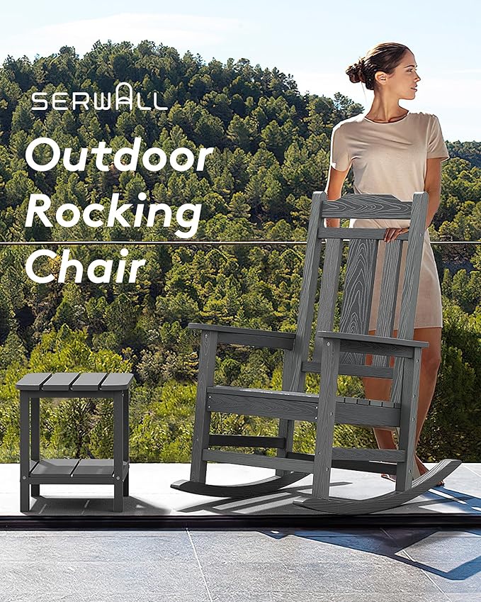 SERWALL Oversized Outdoor Rocking Chair Set of 2, All Weather Patio Rocking