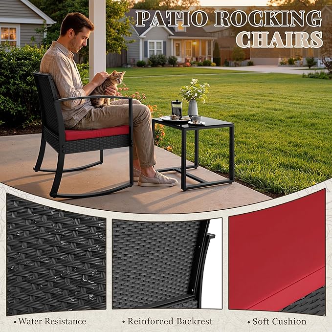 Homall Patio Furniture Set 3 Piece Resin Outdoor Bistro Set Rocking Patio Chairs