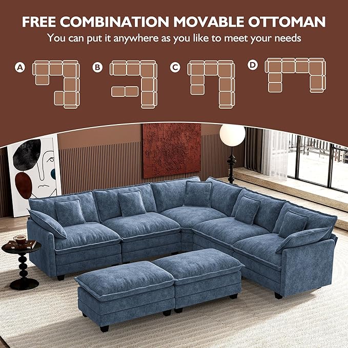 Ihanherry 114" V-Shaped Modern Sofa Modular Sectional Cloud Couch