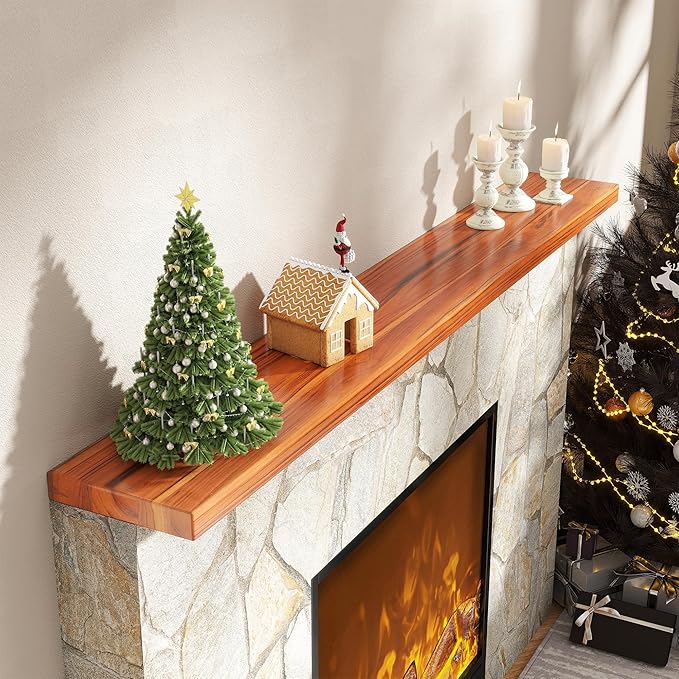 55" Solid Teak Floating Wall Shelf