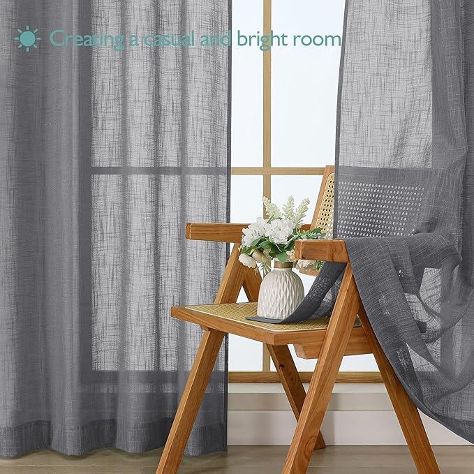 Chyhomenyc Extra Long Charcoal Grey Semi Sheer Curtains 120 Inches Long 2 Panels