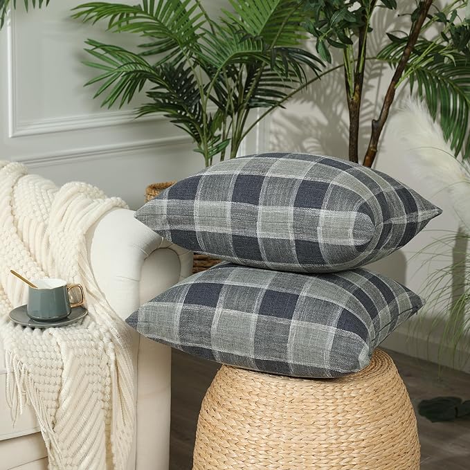 Stellhome Pack of 2 Linen Buffalo Check Decorative Throw Pillow Covers