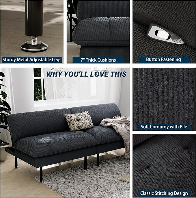 Ribilake 2 Sets 70" Futon Sofa Bed, 4 in 1 Multi-Function Couch Sleeper