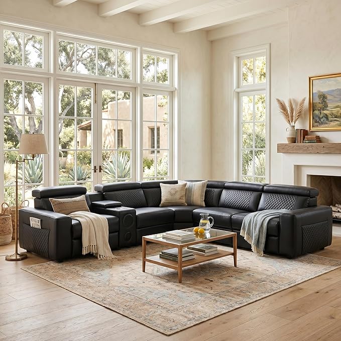 Power Recliner Sectional Sofa, L-Shaped Living Room Furniture Set, Reclining
