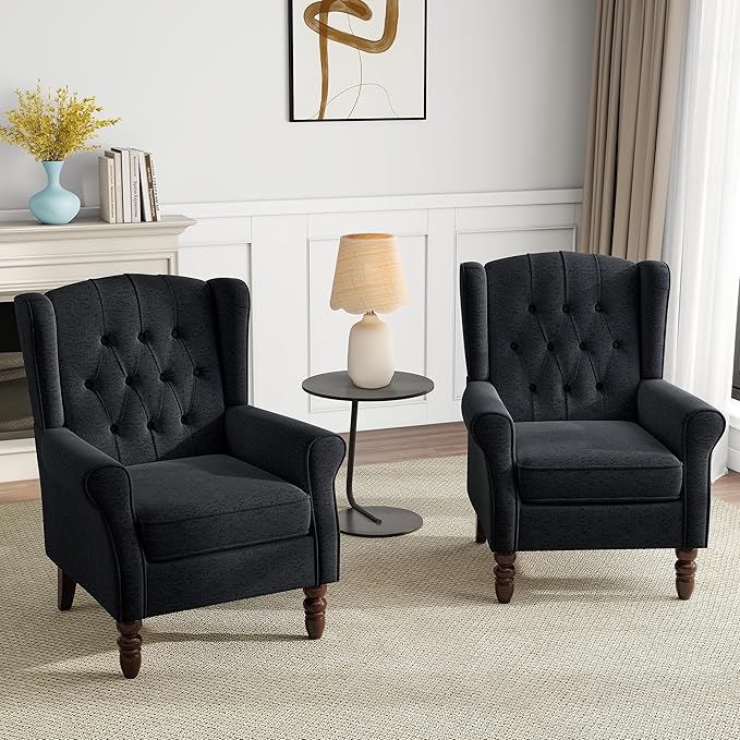 Mid-Century Modern 2-Piece Wingback Chair Set