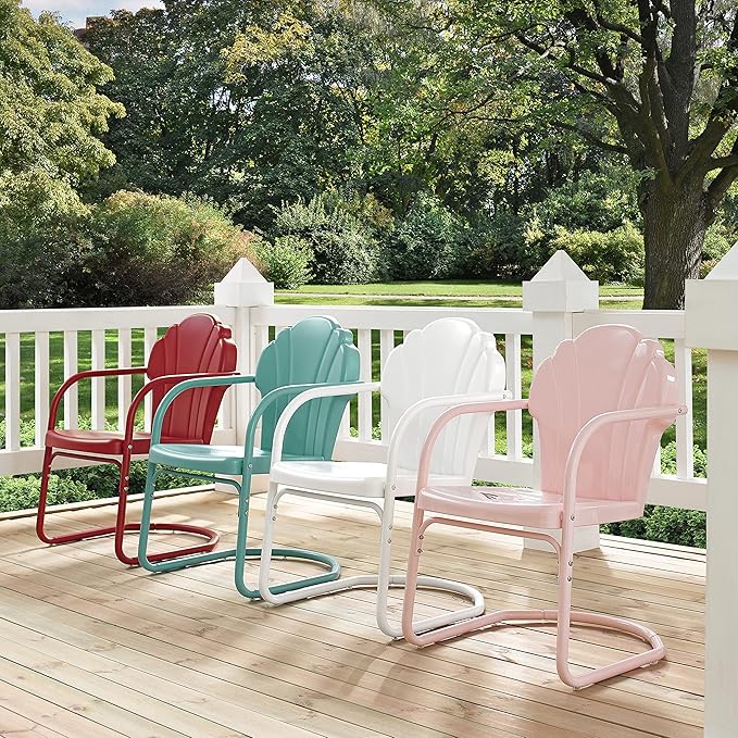 Crosley Furniture Tulip 2-Piece Outdoor Chair Set, Retro Metal Patio Chairs