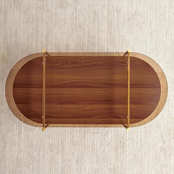 LumFurn X-Large Oval Glass Coffee Table, Mid-Century Modern Design, L47 x W24 x