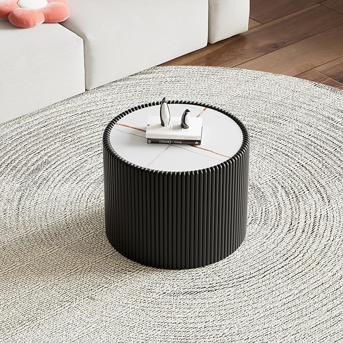 SSLine Round Drum Coffee Table Set of 2 Modern Sintered Stone Top Nesting
