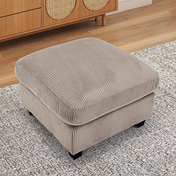 HAOMARKETS Corduroy Sofa Set, Upholstered Ottoman Footrest, Modern Living Room