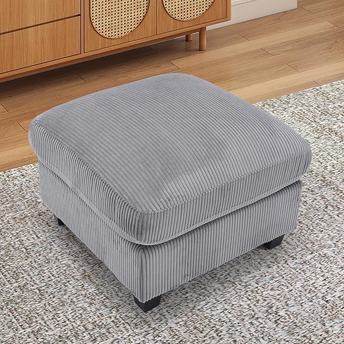 HAOMARKETS Corduroy Sofa Set, Upholstered Ottoman Footrest, Modern Living Room